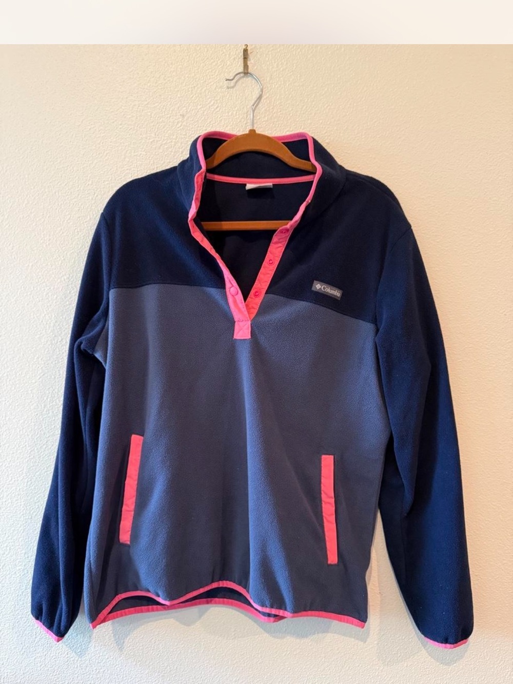 Columbia Navy and Pink Snap-Front Fleece Pullover